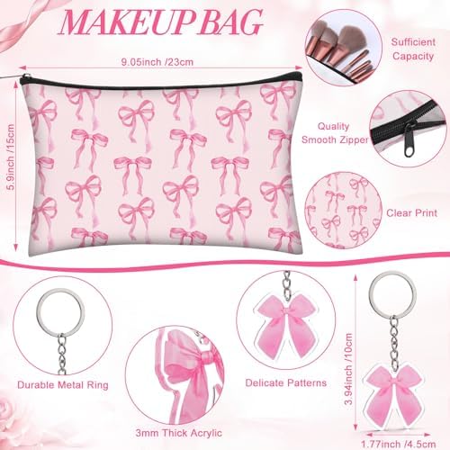 Rtteri 30 Pcs Pink Bow Party Favors Gift Set for Women, Coquette Bow Baby Shower Prizes for Winners Bachelorette Bridal Shower, Includes 16 oz Glass Tumbler PVC Gift Bag Cosmetic Bag Keychain - Image 4