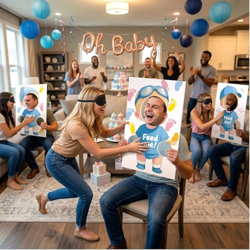 6 Sets Blindfolded Feed Me Shower Games Feed The Funny Blindfolded Food Feeding Board Gender Reveal Game Activities for Guests Photo Booth Props Family Reunion Party Supplies(male) - Image 5