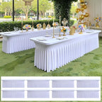 NSSONBEN 8 pk White Spandex Tablecloth 6ft, Wrinkle Free High Stretch Fitted Tablecloths for 6 Foot Rectangle Tables, Elastic Spandex Table Covers 6ft with Pleats Skirt for Party Wedding Banquet by ENJOYYOURPARTY