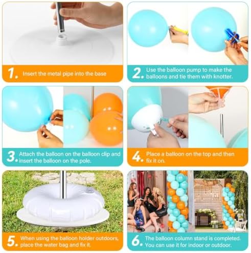 2 Sets Adjustable Balloon Column Stand Kit with Bases（Orange Teal Blue） - Image 4