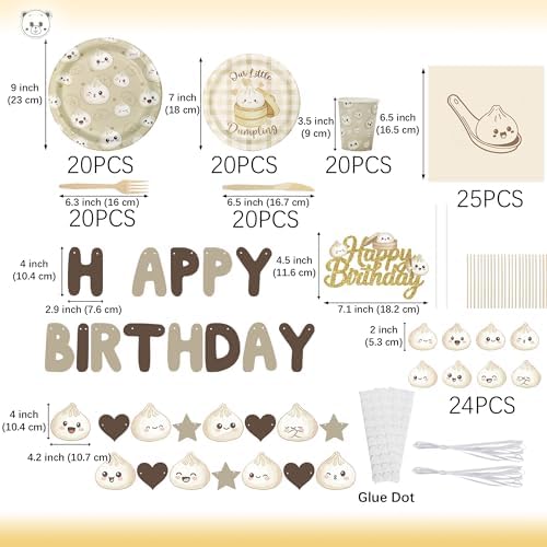 Little Dumpling Party Tableware Set - Dumpling Birthday Banner with Cake Topper, Kawaii Bao Bun All-in-One Party Decor for Baby Shower Gender Reveal Supplies, Serves 20 - Image 2