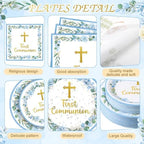 Pickmesh 250 Pcs Blue First Holy Communion Disposable Tableware Set God Bless Baptism Disposable Paper Plates Napkins and Cups for Boys Christening Celebration Baby Shower Religious Supplies Serve 50 - Image 2
