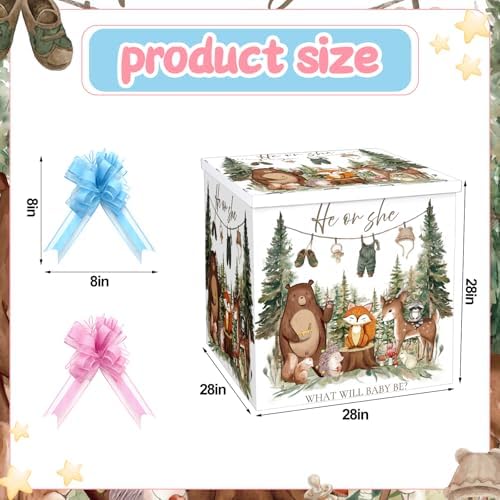 AmazingSpark 28in Giant Gender Reveal Gift Box with Lid Kit Oversized Gender Reveal Balloon Box Large Pull Bows for Baby Shower Birthday Party Decor(Woodland Animals) - Image 2