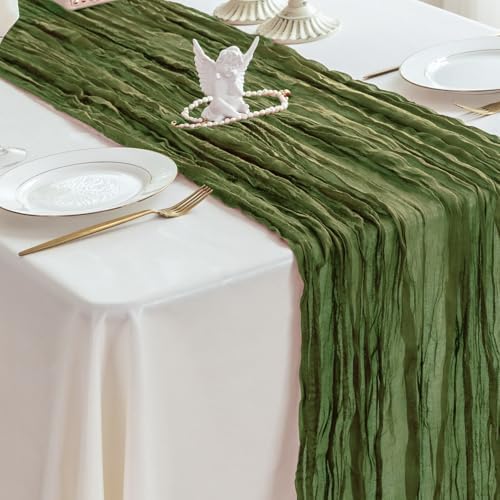 Sioloc 10 Pack Moss Green Cheesecloth Table Runner 120'' x 35'',Spring Easter Decor Soft Gauze Boho Wedding Table Decor for 10ft Table Birthday Party,Baby Shower, Bridal Shower, Home & Event Decor - Image 6
