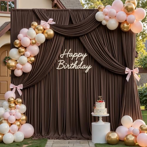 gogoparti 20x12ft Brown Backdrop Curtain for Wedding Parties, 4 Panels (5x12 ft Each) Wrinkle-Free Dackdrop Curtains, Silky Draping Fabric for Birthday Party, Baby Shower, Photo Background - Image 5