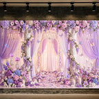 Purple Floral Wedding Backdrop, Romantic Flower Roman Arch Photo Background - Image 2