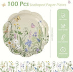 Kochorie 100 PCS Wildflower Scalloped Party Plates, 9 Inch Disposable Floral Paper Plates, Vintage Flower Paper Plate, Floral Dinner Plate Bulk for Birthday Bridal Baby Shower Wedding Party Supplies - Image 2