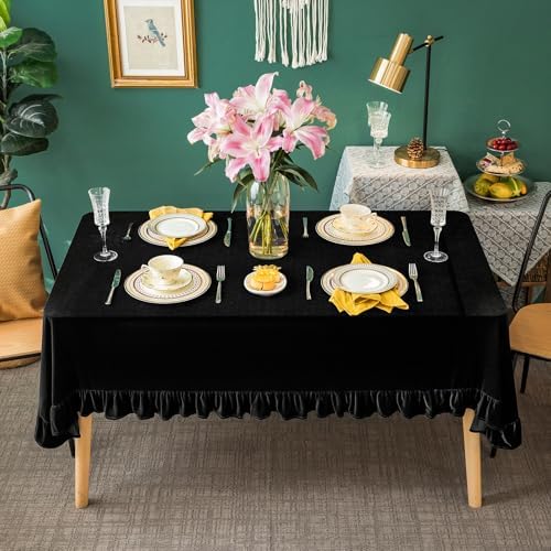 GLORY SEASON Velvet Tablecloth Luxurious Solid Rectangle Table Cloth,Oblong Retro Farmhouse Ruffle Tablecloths Washable Table Cover for Party Wedding Baby Shower Kitchen Dinning Tabletop Decoration - Image 4