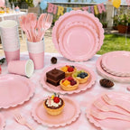 200Pcs Light Pink Party Plates and Napkins, 9’’and 7’’ Disposable Scalloped Pink Paper Plates Cups Napkins Forks Set Party Supplies for Birthday, Baby Shower Bridal Shower Party Decorations, Serves 40 - Image 4