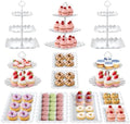 12Pcs Dessert Table Display Set, Cupcake Stand, 3-Tier Cup Cake Tower Stands & 2-Tiered Cake Holder, Treat Food Platters Serving Trays for Tea Party, Baby Shower, Bridal, Wedding, Birthday, Plastic by AIMSEAL