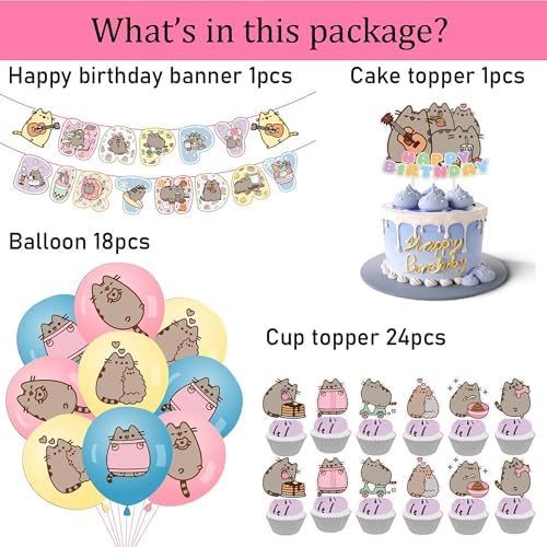 Adorable Cat Party Decorations Kit - Includes Banner, Balloons, Cake/Cupcake Toppers & Hanging Swirls, Perfect for Birthday, Graduation & Themed Pet Parties - Image 3