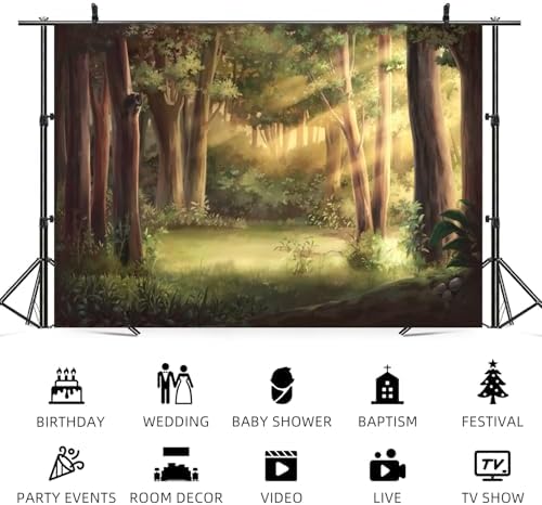 15x10ft Fairytale Rainforest Backdrop Spring Enchanted Forest Photography Background Wonderland Woodland Sunlight Jungle Natural Scenery Kids Birthday Decorations Baby Shower Photo Booth Prop - Image 5