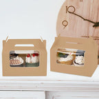 JIYIXhylera 100Pcs 16.5×9.5×9cm/6.49×3.74×3.54 inch Kraft Paper Cupcake Packing Box Christmas Gift Box with Clear Window 2 Cavity Muffin Cupcake Wedding Party Birthday Favors (100Pcs Kraft) - Image 6