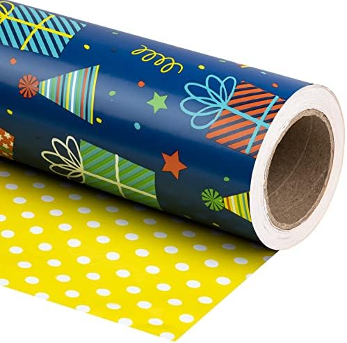 WRAPAHOLIC 30 Inch Jumbo Reversible Birthday Wrapping Paper - 30 Inch X 100 Feet Jumbo Roll - Blue Happy Birthday Wrapping Paper for Party, Baby Shower and More Occasions by WRAPAHOLIC