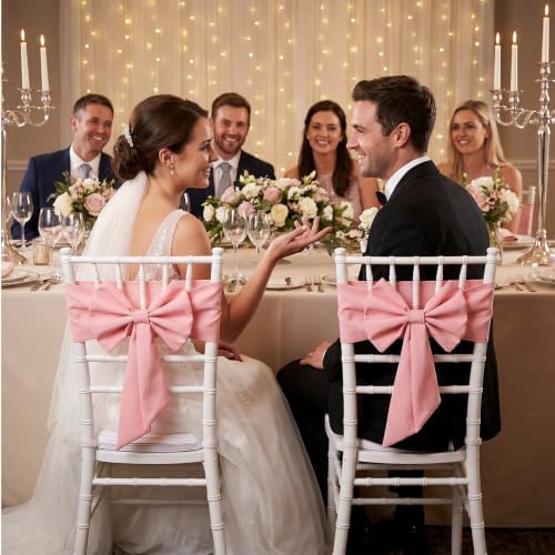 10 Pcs Pink Chair Sashes, 13.7 ×15 inch Pink Bows Chair Bows Sashes Elastic - Image 3