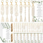 Ecation 36 Sets Boho Baby Shower Favors for Guests Macrame Keychains with Eucalyptus Leaf Thank You Cards Bulk Crochet Tassel Key Rings Bohemian Baby in Bloom Party Favor for Return Gift Souvenir by Ecation