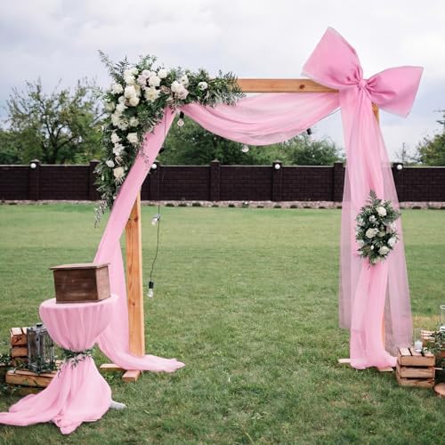 Canlierr Extra Large Pink Organza Bow Decorations 39 x 59 Inch Giant Pink Tulle Bow with Tie and Long Ribbon Tails for Wedding Valentines Party Backdrop Coquette Room Wall Decoration - Image 6