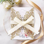 50Pcs Laser Cut Wedding Invitation With Glitter Envelopes And Ribbons Blank Personalized Card Invitaciones Para quinceañera Birthday Baby Shower Christmas Party Bridal Shower (Gold) - Image 4
