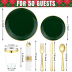 KIRE 350PCS Green and Gold Plates - Plastic Dinnerware Set for Christmas - Image 5