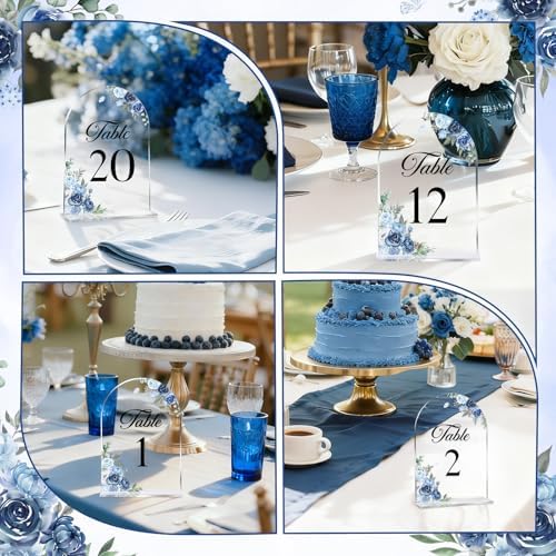 Dusty Blue & Navy Wedding Acrylic Table Number 1-20 with 20Pcs Stands, 5"x7" Floral Elegant Place Card Centerpiece Decorations for Indoor Outdoor Wedding Bridal Shower Anniversary Party - Image 2
