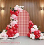 Checkered Gingham Arch Backdrop Cover Red and White Girl Bridal Baby Shower Birthday Party Classic Plaid Pattern Stretchy Arched Photo Booth Decorations 6ft - Image 2