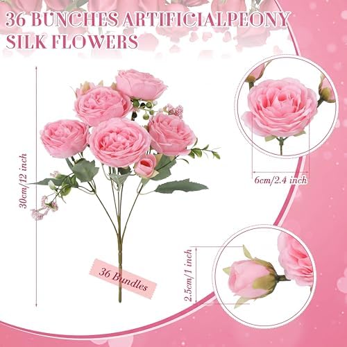 Geosar 36 Bundles Artificial Peonies Flowers,Pink - Image 2