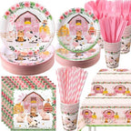 Ceenna 452 Pcs Pink Farm Animal Birthday Party Decoration for 50 Guest, Pink Farm Barnyard Paper Plates Napkins Cups Tablecloth Cutlery Straw for Baa Moo Im Two Birthday Baby Shower Party Supply by Ceenna