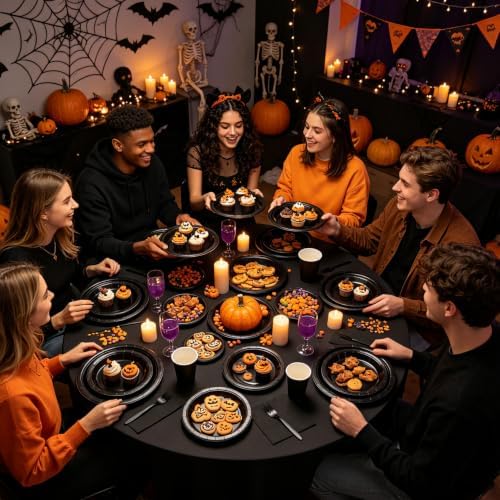 Black Paper Plates and Napkins Party Supplies Include Black Party Plates Napkins Cups Forks Disposable Dinnerware Set for Halloween, Graduations, Retirement, Birthday, Serves 50 - Image 5