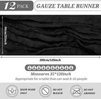 YMHPRIDE 12 Pack Cheesecloth Table Runner 35x120in Black Table Runner - Image 2