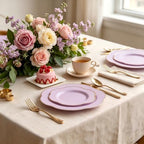 Liacere 50PCS Purple Plastic Plates-Heavy Duty Lavender Purple Disposable Plates-Purple Gold Plastic Plates-25PCS Purple Dinner Plates,25PCS Purple Dessert Plates for Party & Baby Shower ＆ Wedding - Image 4