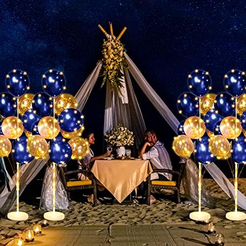 Wettarn 6 Set of Christmas Balloon Stand Kit for Floor with Balloons Light Strings Holder Centerpieces Balloon Column Kit Birthday Baby Shower Wedding Party(Gold Sequin, Navy Blue) - Image 6