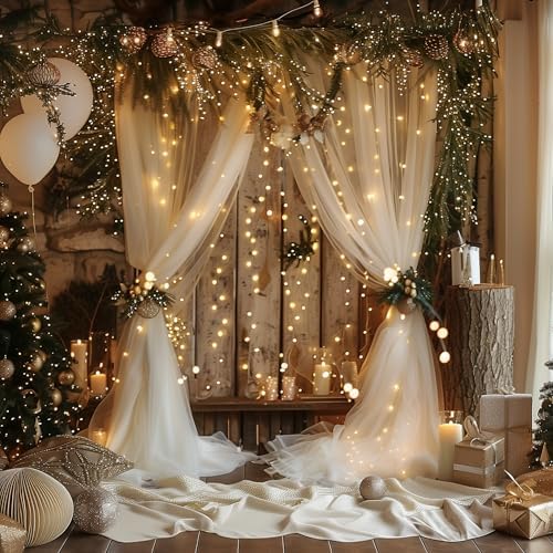 Tulle Backdrop Curtains with Lights Sheer Champagne Curtain Backdrop 20x8ft - Image 6