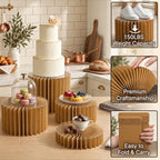 iobiotio Foldable Cake Stand, Reusable Buffet Risers, 4 Pack Round Dessert Stands with Acrylic Tops, Cardborad Display Stands for Weddings, Birthdays, Baby Showers, Parties, Home Decor, Caramel Brown - Image 4