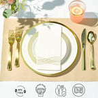 By Madee HEAVYWEIGHT White Plastic Plates with Gold Trim 175 PCS - Image 6