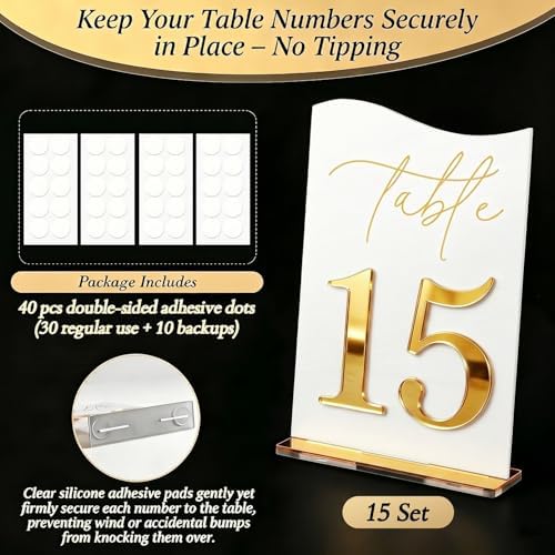 Gold Mirrored Acrylic Wedding Table Numbers 1-15 Set, Self-Standing Modern Arched Signs for Reception Seating, Anniversary & Bridal Shower, Elegant Wedding Decor (5x7 Inches) - Image 6