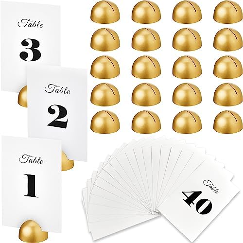 Taiyin 40 Set Gold Table Number Stands with 1-40 Table Number Cards, Round Tables Numbers Holders, Wedding Place Card Holders for Wedding Reception, Anniversary, Restaurant, Party Events 4 x 6 Inch by Taiyin