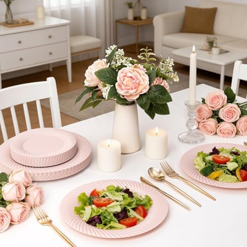 IOOOOO 100Pcs 10" Pink Plastic Dinner Plates, Premium Pink Plates for Party - Image 5