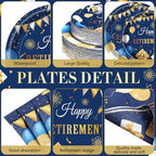 Funnymoom 452 Pcs Retirement Party Decorations Supplies Set Include Blue Gold Retirement Paper Plates Napkins Cups Tablecloth Cutlery Straws for Men Women Say Goodbye Party - Image 2