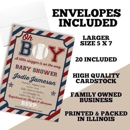 Amanda Creation Custom Baby Shower Invites Baseball Baby Shower Invitations 20 5x7 Custom Personalized Baseball Invites With Envelopes - Image 6