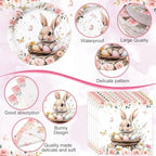 452 Pcs Bunny Birthday Party Decorations for 50 Guests, Pink Floral Bunny Paper Plates and Napkins Cups Cutlery Rabbit Disposable Tableware Set for Spring Baby Shower Birthday Supplies - Image 3