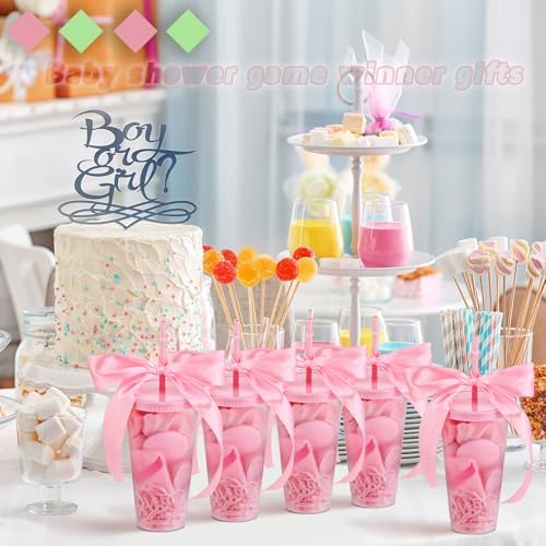 Teenyyou 6 Sets Baby Shower Game Gifts for Players Baby Shower Favors Tumbler Hair Comb Powder Puff Hair Claw Gift Bag Thanks Tags for Wedding Bridal Favors Party Guests - Image 4