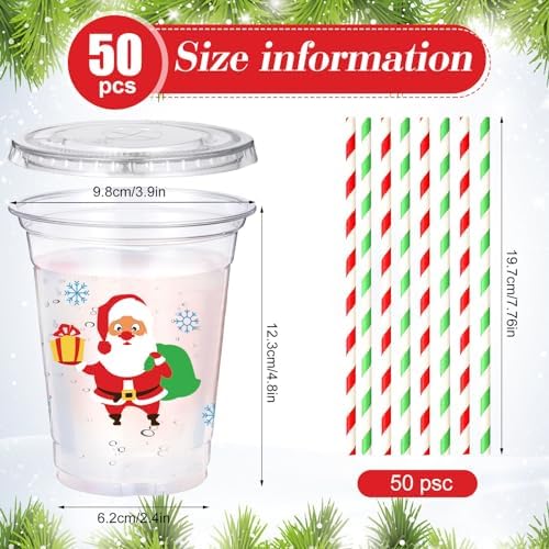 Sliner 50 Sets Christmas Disposable Plastic Cups 16oz - Image 2