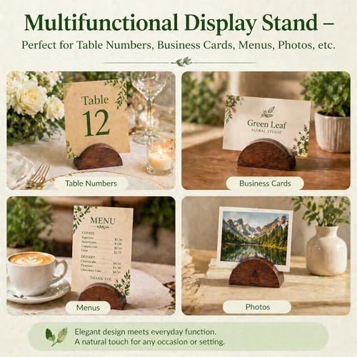 100PCS Wood Place Card Holders with Cards & Self-Adhesive, Pine Wooden Semicircular Design Table Number Name Card Stands for Wedding Baby Shower Birthday Party Menu Cafe (100, Black) - Image 6
