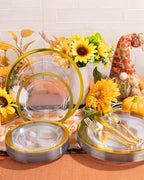 YOUBET 210PCS Gold Plastic Plates - Heavy Duty Clear Gold Disposable Plates Includes 30 Dinner Plate, 30 Dessert Plate, 30 Gold Cups, 30 Napkins for Party & Wedding - Image 4