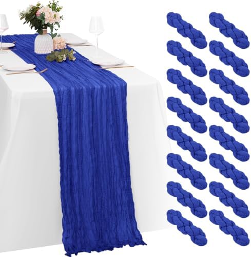 16 Pack Royal Blue Cheesecloth Table Runners 20x120 Inch Gauze Table Runner Cheese Cloth 10FT Blue Table Runner Rustic Sheer Runner for Wedding Birthday Party Baby Shower Table Decor by Yorcari