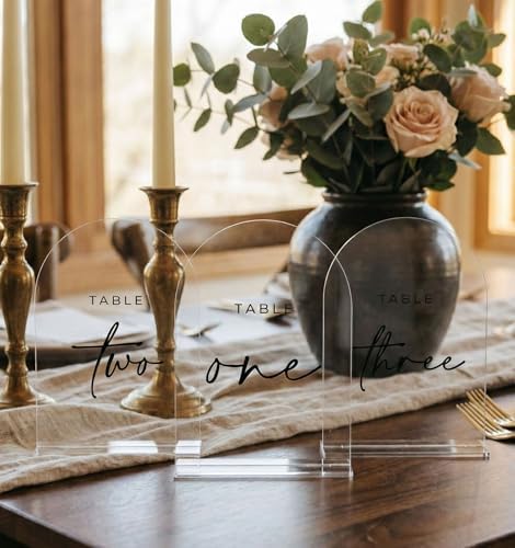 Clear Arch Acrylic Wedding Table Numbers 1-15 with Stands - Image 6