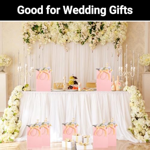 EUSOAR Pink Gift Bags with Ribbon Bow, 50pcs 7.8"x3.9"x11" Thank You Gift Bags with Handles, Gift Retail Wrapping Treat Bags Bulk for Wedding Baby Shower Birthday Bridesmaid Business Holiday Party - Image 6