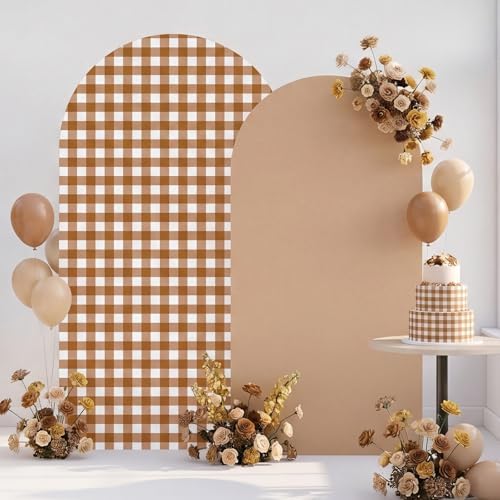 Tegeme 2 Set Gingham Arch Backdrop Cover 7.2ft 6.6ft Arch Cover, Khaki by Tegeme