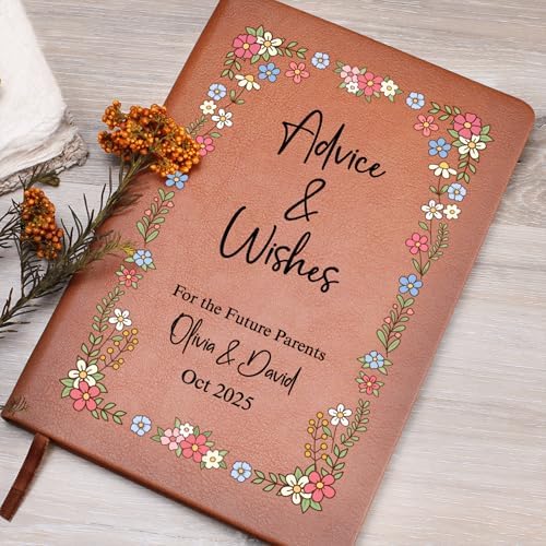 Hilis Jewelry Personalized Baby Shower Guestbook Journal, Custom Vegan Leather Notebook Advice & Wishes for Baby and Parents, Baby Girl Boy Keepsake Memory Book Gift C06 - Image 2