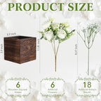 Suncalla 6 Sets Artificial Peonies Flower Centerpieces Wood Box,White - Image 4